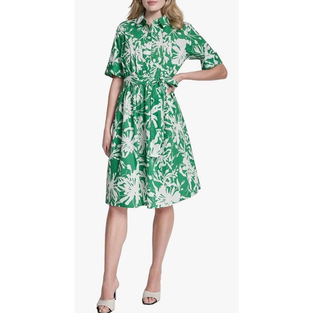 DKNY Women's 3/4 Sleeve Collared Neck Cotton Poplin Shirt Dress NWT Size 6